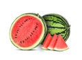 Whole and half watermelon isolated on white background Royalty Free Stock Photo