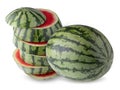 whole and half watermelon isolated on a white background