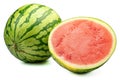 Whole and half watermelon isolated on white background Royalty Free Stock Photo