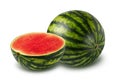 Whole and half watermelon isolated on white background Royalty Free Stock Photo