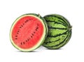 Whole and half watermelon isolated on white background Royalty Free Stock Photo