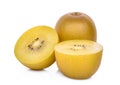 Whole and half of yellow or gold kiwi fruit on white Royalty Free Stock Photo