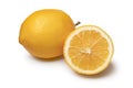 Whole and halved fresh Meyer lemon close up on white background Royalty Free Stock Photo