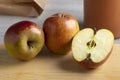 Whole and halved Belle de Boskoop or Goudreinet apple close up Royalty Free Stock Photo