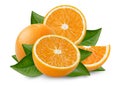 Whole and halved oranges. Clipping paths for both objects and shadows. Infinite depth of field Royalty Free Stock Photo