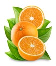 Whole and halved oranges. Clipping paths for both objects and shadows. Infinite depth of field Royalty Free Stock Photo