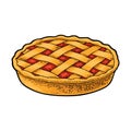 Whole homemade apple pie. Vector black vintage engraving Royalty Free Stock Photo