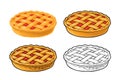 Whole homemade fruit pie. Vector color realistic illustration Royalty Free Stock Photo