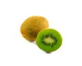 Whole kiwi fruit and half sliced segments isolated on white back Royalty Free Stock Photo