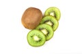 whole kiwi fruit and sliced kiwi fruit isolated on white background