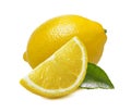 Whole lemon and piece horizontal isolated on white