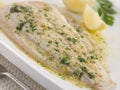 Whole Lemon Sole Meuniere with Lemon and Parsley Royalty Free Stock Photo