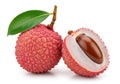 Fresh lychee fruit with leaf isolated on white background Royalty Free Stock Photo