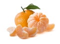 Whole mandarins peeled and unpeeled on white