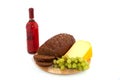 Whole meal bread wine and cheese Royalty Free Stock Photo