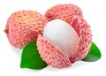 Whole and opened lychee fruit isolated on white background Royalty Free Stock Photo