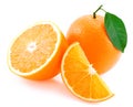 Whole orange, half of orange and orange segment. Royalty Free Stock Photo