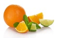 Whole orange, lime and orange slices, spearmint