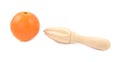 Whole orange and wooden citrus reamer