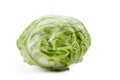 Whole, pale green cabbage isolated on white background. Smooth-leafed vegetable, ripe summer crop. Close up, copy space Royalty Free Stock Photo