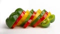 Whole paprika of sliced red, green, yellow bell pepper section Royalty Free Stock Photo