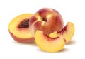 Whole peach, half and quarters on white background Royalty Free Stock Photo
