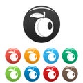 Whole peach icons set color