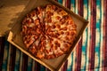 Whole Pepperoni Pizza in Box - Top View Royalty Free Stock Photo