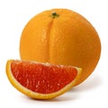 Whole and piece red sicilian orange on a white background. Full depth of field.