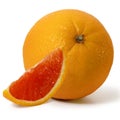 Whole and piece red sicilian orange on a white background.