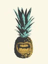 A whole pineapple character with a grinning mouth