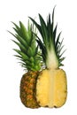 Whole pineapple and half