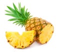 Whole pineapple with a juicy slice on white background Royalty Free Stock Photo