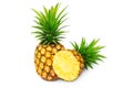 Whole pineapple and pineapple slice. Pineapple with leaves isolate on white Royalty Free Stock Photo