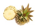 Whole pineapple with stack of slices isolated over white background Royalty Free Stock Photo