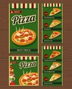Whole pizza and slices of pizza and the ingredients. Pepperoni, Hawaiian, Margherita, Mexican, Seafood, Capricciosa Royalty Free Stock Photo