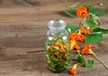 Making tincture from Tropaeolum majus, also called garden nasturtium or Indian cress