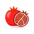 Whole Pomegranate Fruit Vector Icon. Opened Pomegranate Flat Illustration.