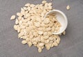 Whole Pumpkin Seeds in Shell Isolated, Raw Pepita Grains, Scattered Green Healthy Nuts Royalty Free Stock Photo