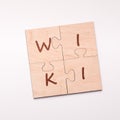 Whole puzzle picture of wooden pieces with text