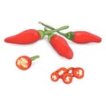 Whole, quarter, and wedges of Peri peri peppers.