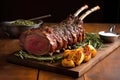 whole rack of lamb with a thick garlic and rosemary paste