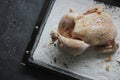 Whole raw chicken with spices on a salt base and ready to fry. Royalty Free Stock Photo