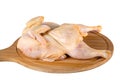 Whole raw chicken on wooden cutting board isolated on white background Royalty Free Stock Photo