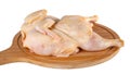 Whole raw chicken on wooden cutting board isolated on white background Royalty Free Stock Photo