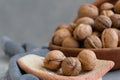 Whole raw walnuts, healthy ingredients, vegan and vegetarian food