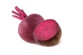 Whole red ripe beetroot and half isolated on white background