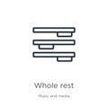 Whole rest icon. Thin linear whole rest outline icon isolated on white background from music and media collection. Line vector
