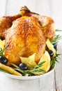 Whole roasted chicken. Royalty Free Stock Photo