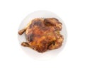 Whole roasted chicken isolated on white background. Top view Royalty Free Stock Photo